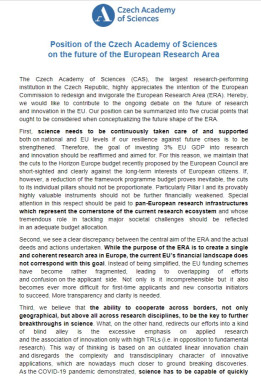 Position of the Czech Academy of Sciences on the future of the European Research Area