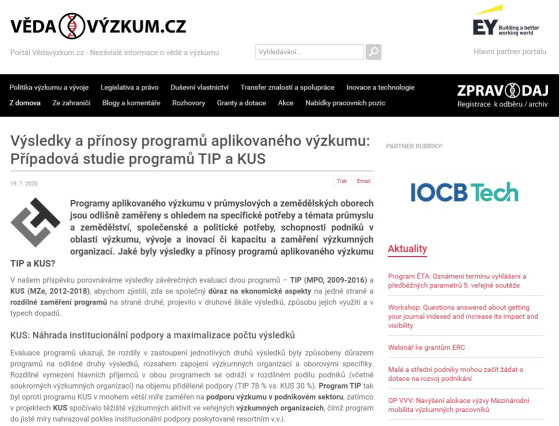 Výsledky a přínosy programů aplikovaného výzkumu: Případová studie programů TIP a KUS