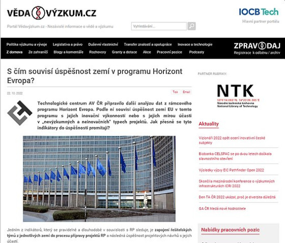 S čím souvisí úspěšnost zemí v programu Horizont Evropa?