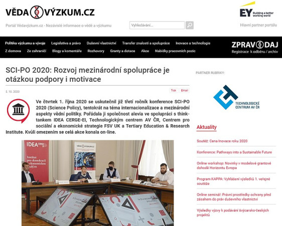 SCI-PO 2020: Rozvoj mezinárodní spolupráce je otázkou podpory i motivace