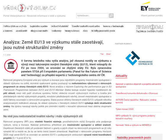 Analýza: Země EU13 ve výzkumu stále zaostávají, jsou nutné strukturální změny