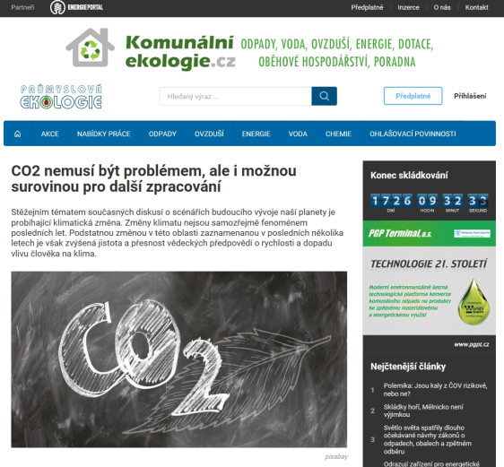 Článek: CO2 nemusí být problémem, ale i možnou surovinou pro další zpracování