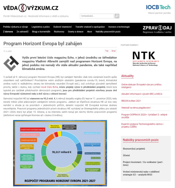 Program Horizont Evropa byl zahájen